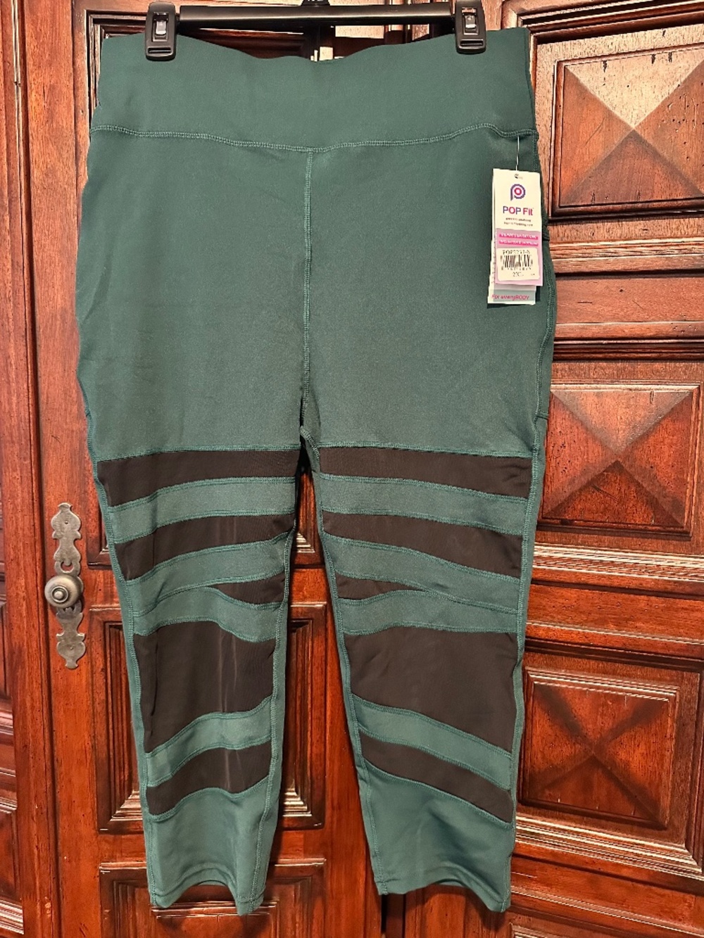 2XL POP FIT Ava CROP with deep POCKETS Teal with Black Mesh Legs